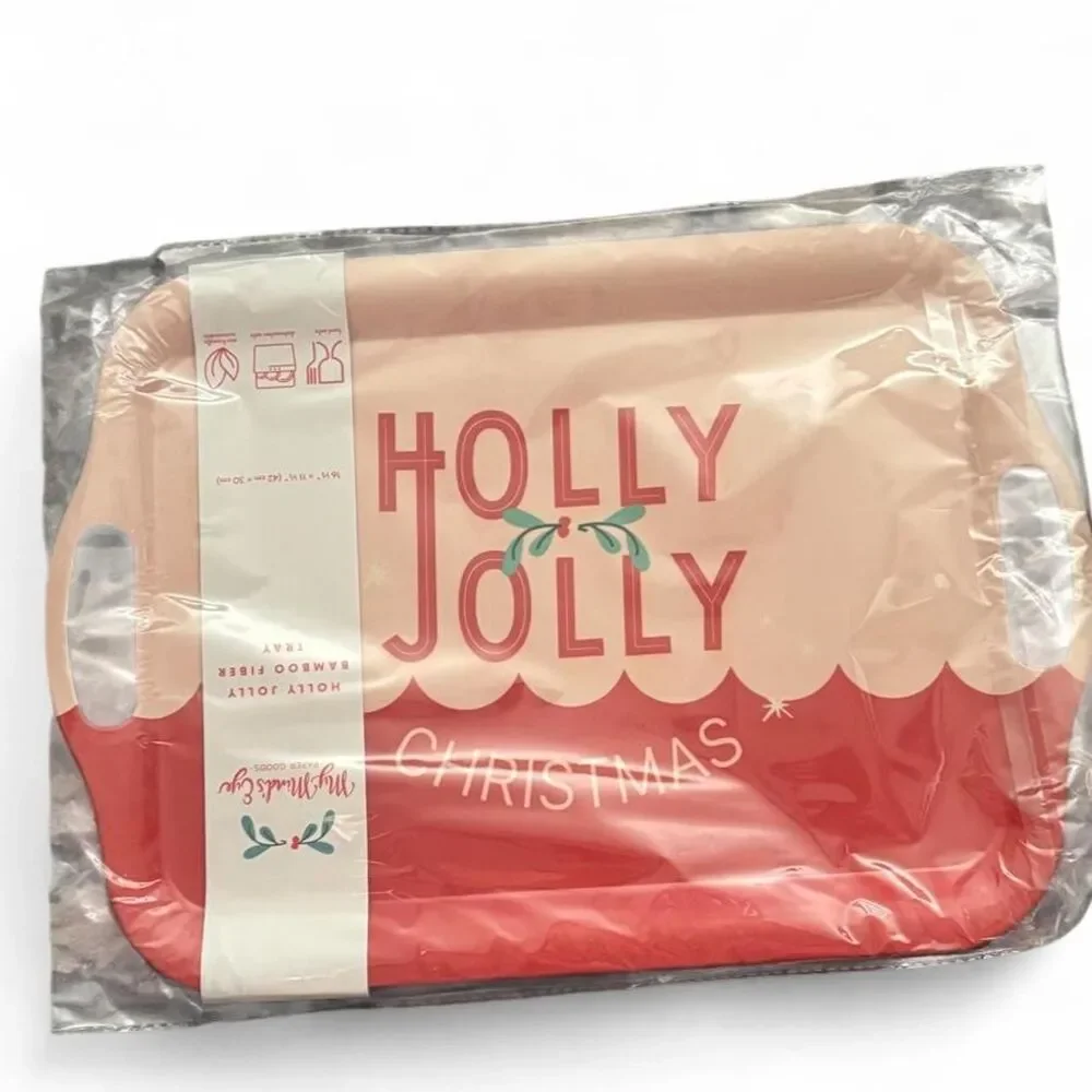 My Mind's Eye HOLLY JOLLY Christmas Serving Tray with handles, bamboo fiber